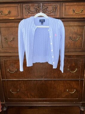 Polo by Ralph Lauren Light Lavender Cable Cardigan with Pink Pony